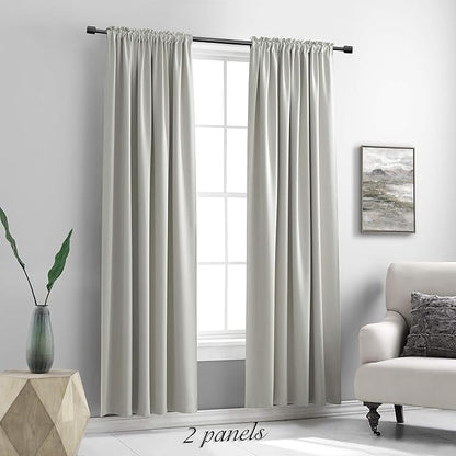DONREN Light Grey Blackout Curtains for Bedroom -Thermal Insulated Window Treatment Rod Pocket Curtain Drapes (52 W X 84 L,Set of 2 Panels)