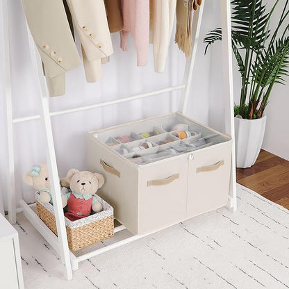 Shoe Organizer for Closet, Foldable Shoe Box with Adjustable Dividers and Clear Cover, Space Saving Shoe Storage Organizer Cabinet with Reinforced Handles, Fits 16 Pairs, Beige TP09Y