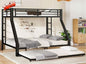 Higher Quality & Stronger Metal Bunk Bed Twin XL Over Queen Size Bunkbed Frame, Thickened Heavy Duty More Stable Steel Bunk Bed with Twin Size Trundle (Twin XL Over Queen)
