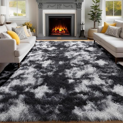 PAGISOFE Black White Grey Area Rugs for Living Room Bedroom Aesthetic, 8x10 Rug, Shag Fuzzy Fluffy Rug for Kids Room, Playroom, Classroom Dorm, Shaggy Soft Carpet, Plush Bedside Rugs, Modern Cool Rugs