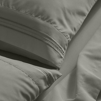Mellanni King Sheet Set - 6-Piece Iconic Collection Bedding, (Including 4 Pillowcases), 21-Inch Extra Deep Pocket, Easy Care, Ultra Soft, Cooling Sheets, Brushed Microfiber - Taupe