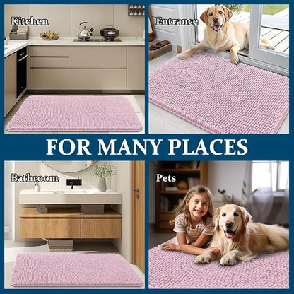 OLANLY Dog Door Mat for Muddy Paws 24x16, Absorbs Moisture and Dirt, Absorbent Non-Slip Washable Doormat, Quick Dry Chenille Mud Mat for Dogs, Entry Indoor Entryway Carpet for Inside Floor, Dusty Rose