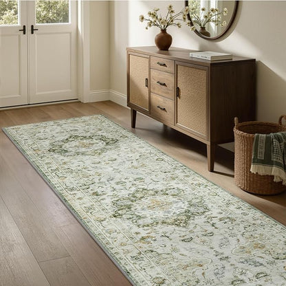 PADOOR 2X10 Runner Rug,Runners for Hallways,Soft Green Washable Bedside Rugs for Bedroom,Non Slip Long Rug for Hallways Entryway Laundry Room Stair Kitchen Bathroom