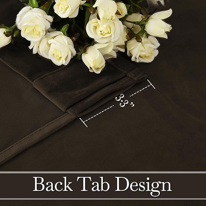 RYB HOME Brown Velvet Curtains 90 inches, Back Tab Soft Fabric Blackout Thermal Insulated Luxurious Home Decor Curtains for Living Room Bedroom, W 52" x L 90", 2 Panels Set