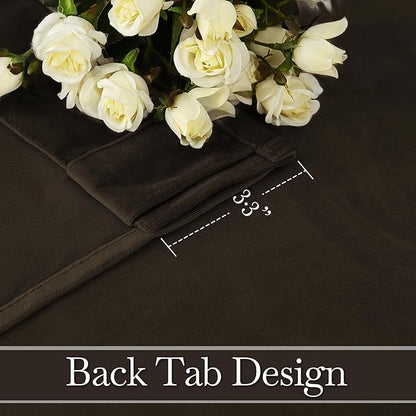 RYB HOME Brown Velvet Curtains 96 inches, Back Tab Soft Fabric Room Darkening Thermal Insulated Luxurious Home Decor Curtains for Living Room Bedroom, W 52" x L 96", 2 Panels Set