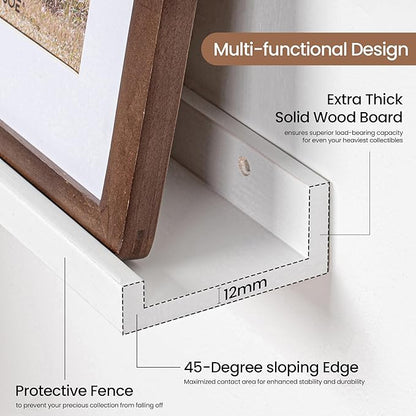 Picture Ledge Shelf, Floating Shelves Set of 2, 32 Inches Solid Wood Nursery Book Shelves for Toys Storage, Kids Bookshelf Wall Mounted for Living Room Bedroom Decor Books Photo Frames, White