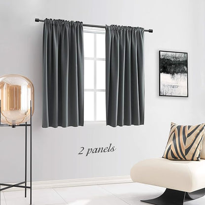 DONREN 54 Inch Length Medium Grey Blackout Curtains for Bedroom - Small Window Treatment Rod Pocket Curtain Drapes (Set of 2 Panels)