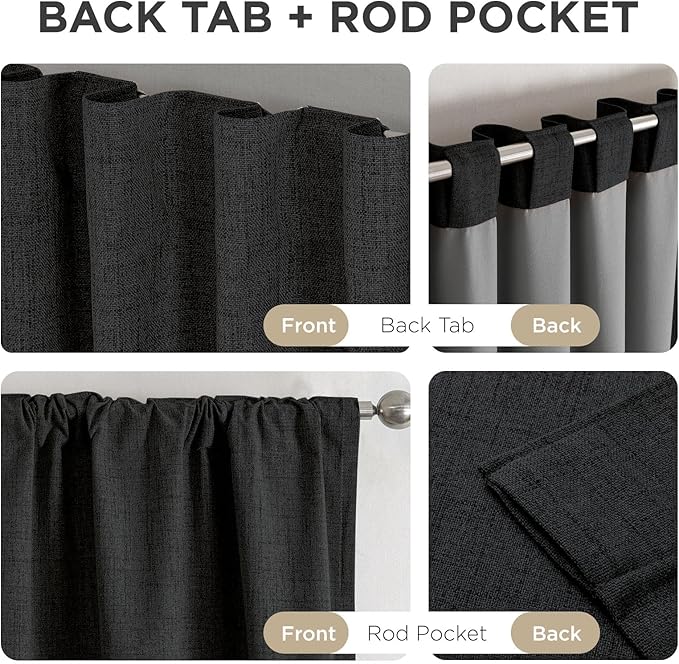 Joydeco Linen Blackout Curtains for Bedroom - 100% Light Blocking 1 Panels, Black Drapes 100" W x 84" L, Thermal Insulated Room Darkening Curtains for Living Room, Rod Pocket & Back Tabs