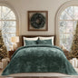 EVERGRACE Velvet Quilt Set King Size, Luxurious Soft Striped Channel Bedding Set, Lightweight Velvet Comforter for All Season, Oversized Bedspread Coverlet with 2 Matching Shams, Pine Green