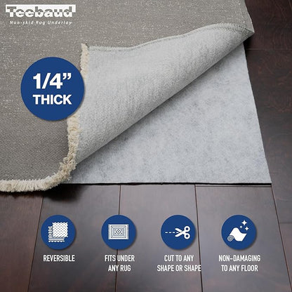 2'6 x 11' Non-Slip Rug Pad, Reversible Gripper, Non Skid Pads for Hardwood, Vinyl, Tile, Laminate Floors, Keep Area Rugs Secure, Natural Materials Safe for Indoor Flooring, ¼” Thick