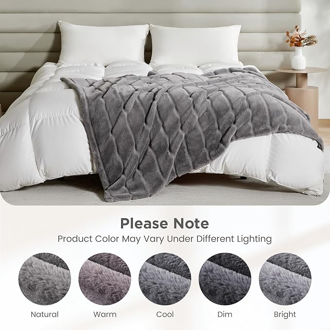 Sophia & William Throw Blanket for Couch Sofa(90x90 Inches) - Faux Fur Throw Soft Cozy, Gifts for Women, Grey