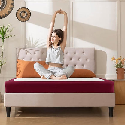 Biscaynebay Decorative Box Spring Cover Full & Full XL Size, Burgundy Luxurious Jersey Knitting Stretchy Wrap Around 4 Sides Bed Skirt for Home/Hotels, Easy Fit Wrinkle & Fade Free Machine Washable