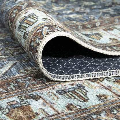 Bloom Rugs Washable Non-Slip 10 ft Runner - Blue/Beige Traditional Runner for Entryway, Hallway, Bathroom, and Kitchen - Exact Size: 2.5' x 10'