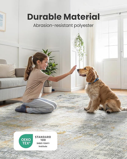 AMADA HOMEFURNISHING 9x12 Area Rugs for Living Room, Modern Large Area Rugs with Non-Slip Backing & Low Pile, Neutral Soft Washable Rug for Nursery, Bedroom, Dinning Room, Playroom, Beige