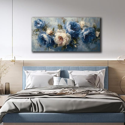 JuhaiArt Flower Wall Art for Living Room Bedroom Home Office White Wall Decor Floral Wall Picture Blue Prints Peony Artwork Art 24" x 48"