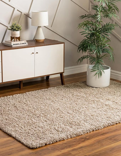 Unique Loom Solid Shag Collection Area Rug (10' x 13' 11" Rectangle, Taupe)