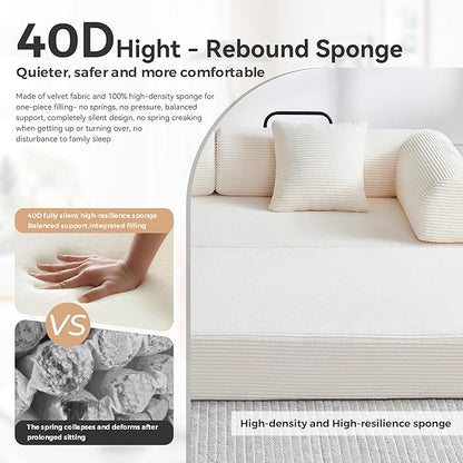 Convertible Folding Mattress Couch, 5-in-1 Futon Sofa with Armrests, Sleeper Mattress Sofa Bed Comfy Fold Out Bed for Living Room, Bedroom, Lounge,Guest, Office (Beige White)