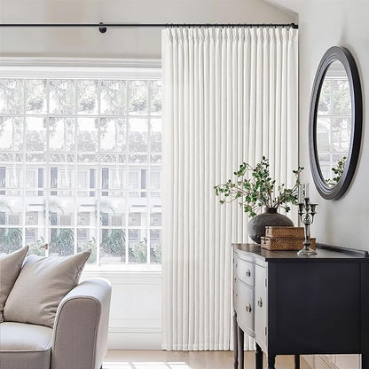 Beige White Pinch Pleated Extra Wide Curtain Panels 90 Inches Long 100 Wide Linen Curtain for Sliding Glass Door Semi Sheer Hooks Rings Privacy 90 Inch Length Drape for Living Room 100x90 1 Panel