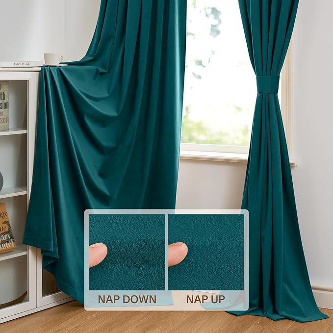StangH Velvet Teal Curtains for Bedroom, Super Soft Room Darkening Thermal Insulated Door Curtains Rod Pocket Boho Home Decor for Dining Room/Office, W52 x L90, 2 Panels
