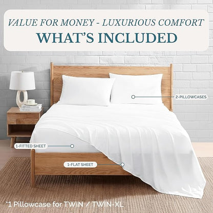Casa Platino Bedding Sheets & Pillowcases, 100% Brushed Microfiber Pre-Washed Twin XL Sheets Set, 3 Piece Set, Ultra Soft and Breathable with 15" Deep Pocket, White Twin XL Sheets