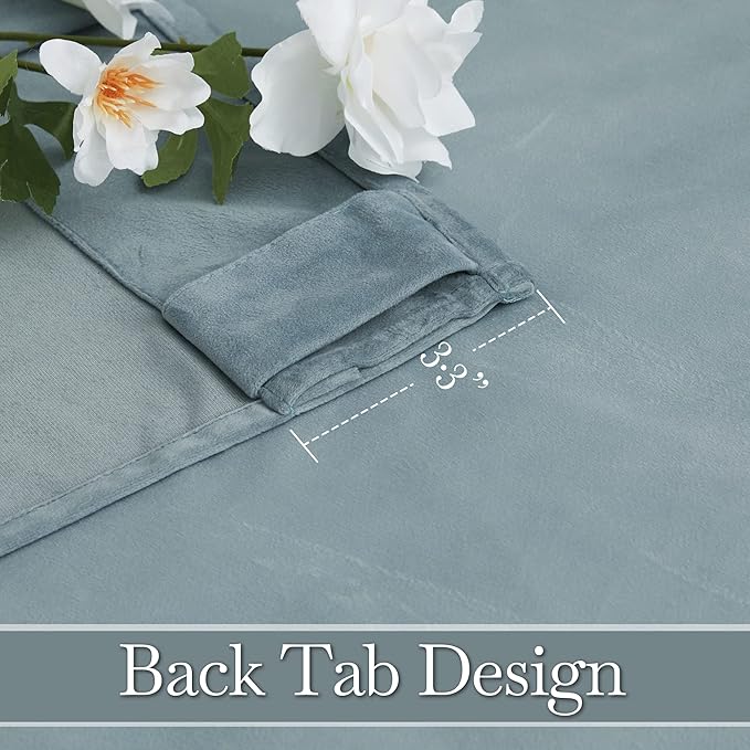 RYB HOME Stone Blue Velvet Curtains 94 inches, Back Tab Soft Fabric Room Darkening Thermal Insulated Luxurious Home Decor Curtains for Living Room Bedroom, W 52" x L 94", 2 Panels Set
