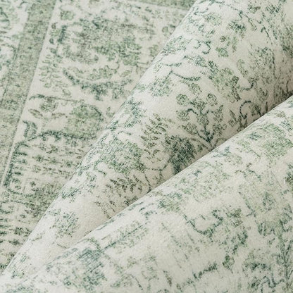 Sage Green Area Rug 4x6 Washable Office Entryway Carpet Vintage Distressed Non Slip Kitchen Indoor Entry Neutral Low Pile Retro Floral Farmhouse Throw Mat for Laundry Dining Room Bedroom