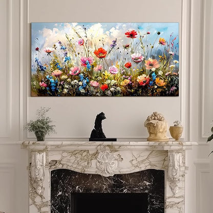 SERIMINO Large Wall Art for Living Room Canvas Prints, Nature Floral Botanical Farmhouse Wall Decor, Colorful Flower Market Modern Oil Paintings Home Bathroom Decor Aesthetic 24"X48"
