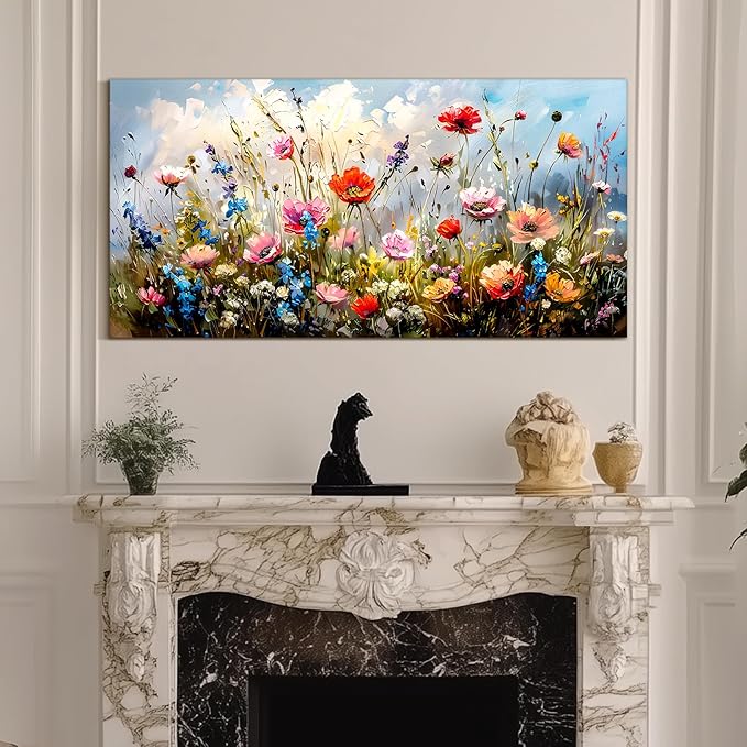 SERIMINO Large Wall Art for Living Room Canvas Prints, Farmhouse Nature Floral Botanical Wall Decor, Colorful Flower Market Modern Home Decor Oil Paintings Bathroom Decor Aesthetic 29"X57"