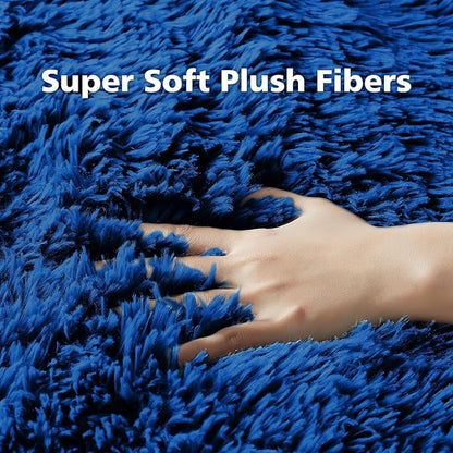 Ophanie Upgrade 4x6 Blue Rugs for Bedroom, Dark Blue Fluffy Shaggy Soft Carpet, Navy Indoor Floor Carpet for Kids Baby Boys Teen Dorm Room, Nursery,Home Decor Aesthetic