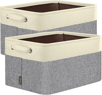 BALEINE 2 Pack Fabric Storage Bins for Shelves, Linen Storage Baskets for Organizing, Decorative Closet Bins for Clothes, Home (Grey, 15"x11"x9.5")