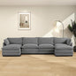 ROWHY 148'' Sectional Cloud Couch with 2 Ottomans, Oversized 4 Seat Sleeper Sofa with 2 Throw Pillows, Convertible Upholstered U Shaped Cozy Sofa Furniture Set for Living Room and Office, Dark Grey