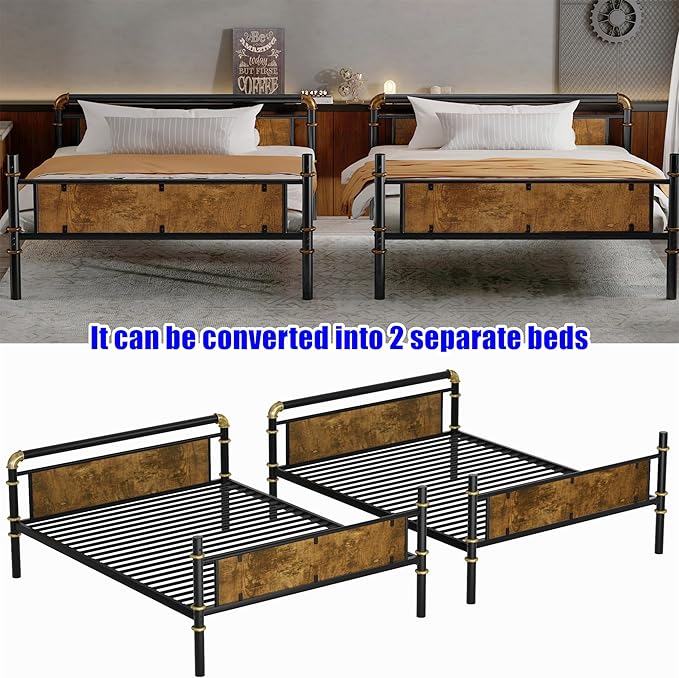 Higher Quality & Stronger Heavy Duty Metal Bunk Bed Frame Twin XL Over Twin XL Size for Adults Teens, Thickened More Stable Steel Bunkbed