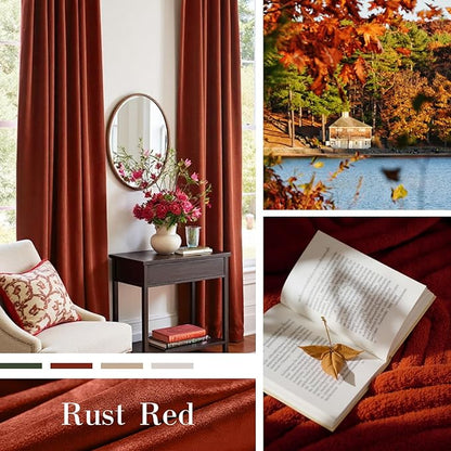 Lazzzy Velvet Blackout Curtains Thermal Insulated Room Window Drapes Super Soft Luxury Curtains for Living Room Bedroom Rod Pocket 2 Panels, Rust Red, 52" W x 63" L