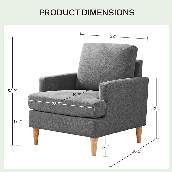 VKNOW Mid-Century Accent Chairs Set of 2, No Tools Assembly Required, Modern Upholstered Polyester Armchairs for Living Room & Bedroom, Comfortable Reading Chairs with Wood Legs, Dark Grey