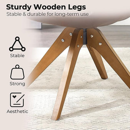Zouron Mid Century Modern Accent Chair with Wooden Legs, Upholstered Swivel Chair No Wheels, Side Accent Armchair Vanity Chair for Small Space Home Office Living Room Bedroom, Mocha