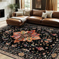 Area Rugs 7'x10' Washable Non-Slip, Floral Vintage Distress Print Pattern Medallion Carpet for Living Room Bedroom Dining Room, Black Colorful Floral Dark Tan