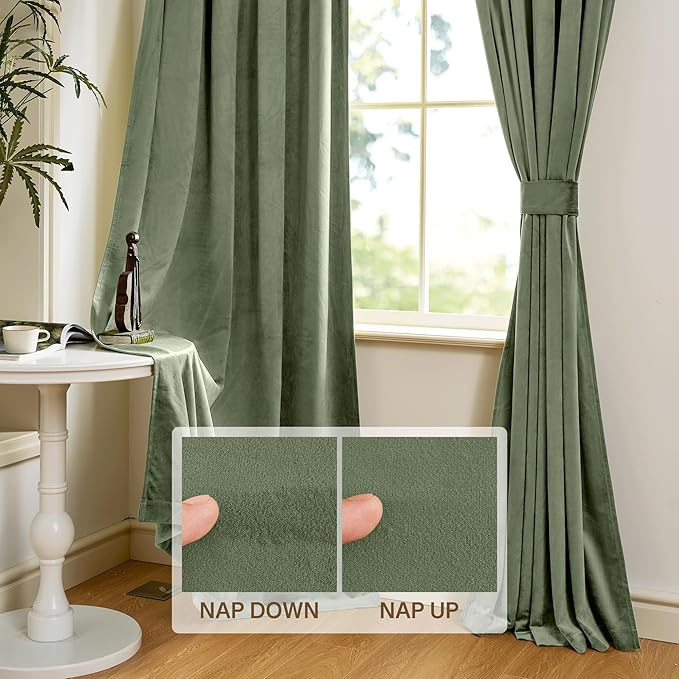 StangH Sage Green Spring Curtains 100 inches Soft Velvet Thermal Insulated Privacy Drapes for Office, Heavy Divider Curtains with Noise Reduction, W52 x L100, 2 Panels