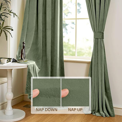 StangH Sage Green Velvet Curtains for Bedroom, Super Soft Thermal Insulated Curtains Privacy Protection Room Darkening Drapes for Living Room/Nursery Kids, W52 x L96, 2 Panels