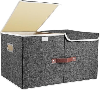 TYEERS Extra Large Collapsible Storage Bins with Lids and Compartments, Washable, Fabric Storage Boxes, 21.7x13x11.8 inches, 1 Pack, Black