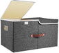 TYEERS Extra Large Collapsible Storage Bins with Lids and Compartments, Washable, Fabric Storage Boxes, 21.7x13x11.8 inches, 1 Pack, Black