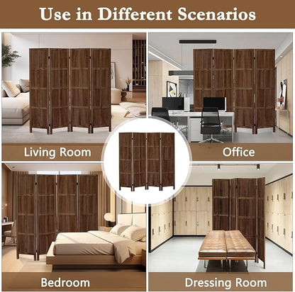 4 Panel Room Divider, 5.6Ft Wood Room Dividers and Folding Privacy Screens, Room Divider Wall Freestanding Room Partitions, Room Dividers Screen for Home Office Bedroom, Dark Brown