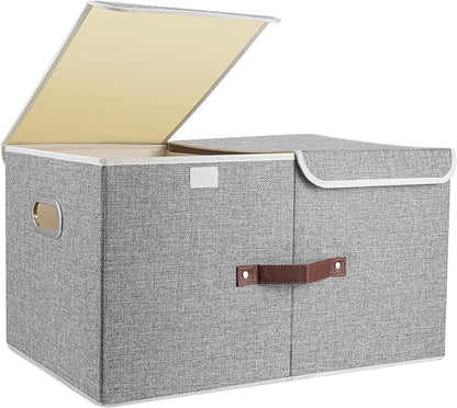 TYEERS Extra Large Collapsible Storage Bins with Lids and Compartments, Washable, Fabric Storage Boxes, 21.7x13x11.8 inches, 1 Pack, Gray