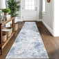 IOHOUZE Abstract Runner Rug 2x10 Ft Washable Runners for Hallways, Non Slip Kitchen Runner Printed Faux Wool Entryway Runner Indoor, Modern Abstract Floor Carpet for Hall Kitchen, Light Blue White