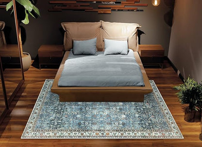 Bloom Rugs Washable Non-Slip 3' x 5' Rug - Blue/Beige Traditional Area Rug for Living Room, Bedroom, Dining Room, and Kitchen - Exact Size: 3' x 5'