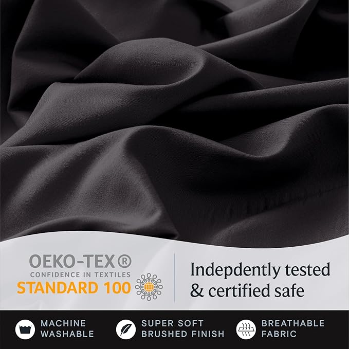 LuxClub 4 PC Full Sheet Set, Deep Pockets Wrinkle Free Cooling Bed Sheets Hotel Bedding for Women, Men, Kids & Teens, Includes 1 Fitted Sheet, 1 Flat Sheet and 2 Pillowcases-Black
