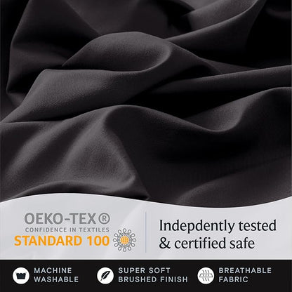 LuxClub 4 PC Full Sheet Set, Deep Pockets Wrinkle Free Cooling Bed Sheets Hotel Bedding for Women, Men, Kids & Teens, Includes 1 Fitted Sheet, 1 Flat Sheet and 2 Pillowcases-Black