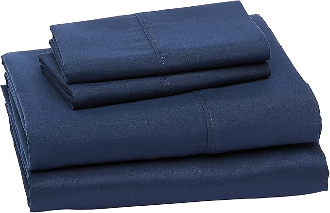 Amazon Basics Lightweight Super Soft Easy Care Breathable Microfiber 4 Piece Bed Sheet Set with 14-Inch Deep Pockets, King, Navy Blue, Solid