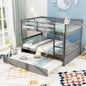 Giantex Full Over Full Bunk Bed with Trundle, Solid Wood Trundle Bed Frame w/Guardrails and Ladder, Convertible to 2 Beds, Full Size Bunk Beds for Adults Kids Teens, No Box Spring Needed, Grey