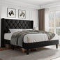 iPormis Queen Size Platform Bed Frame with Button Tufted Headboard, Upholstered Bed Frame with Solid Wooden Slats, 8" Underbed Space, No Box Spring Needed, Noise Free, Easy Assembly, Black