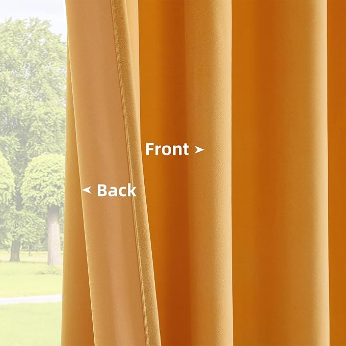 Joydeco Yellow Velvet Curtains 63 inch Length 2 Panels, Luxury Blackout Rod Pocket Thermal Insulated Window Curtains, Super Soft Room Darkening Drapes for Living Dining Room Bedroom,W52 x L63 inches